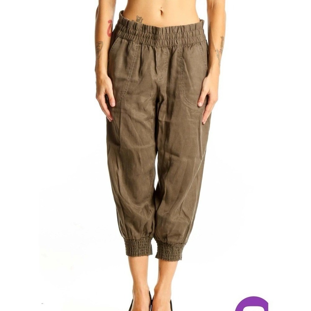 Athleta Olive Lyocell Cropped Jogger Pants Smocked Cuff Size M/12